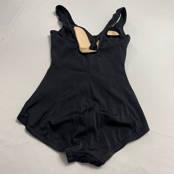 LE COVE Solid Black One Piece VTG Swimsuit Rusched Up The Center Front Size 12 - Picture 5 of 7
